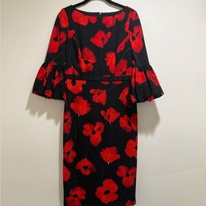 Maggy London Black Dress with Red Floral Design